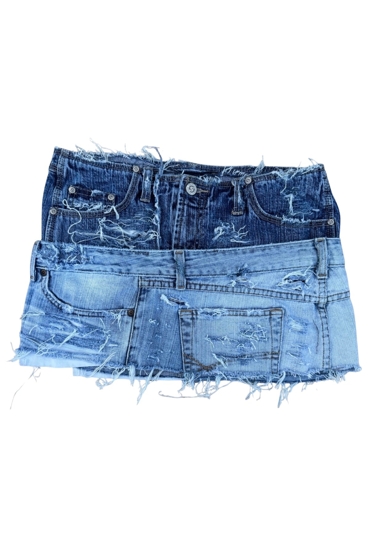 Layered Distressed Denim Skirt 26”