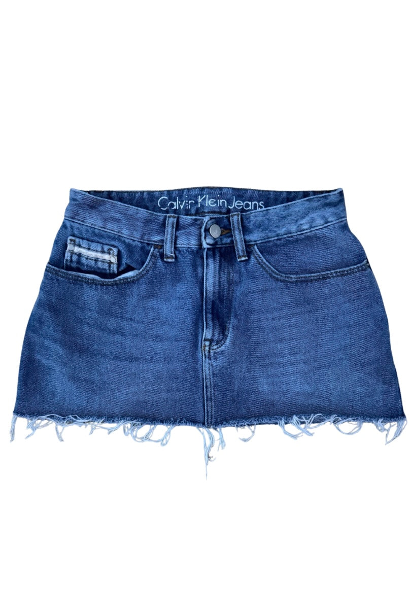 Reworked Calvin Klein Denim Mini Skirt 25” w/ Pink Minnesota Twins Patch