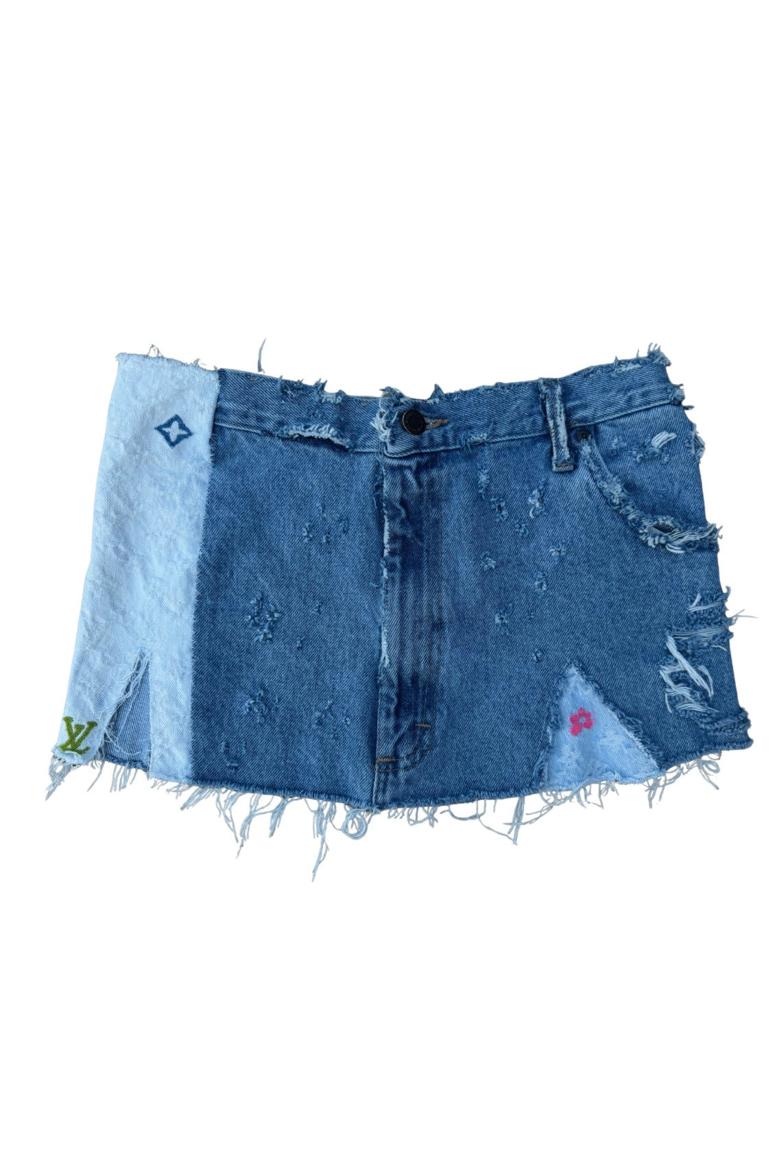 Reworked Distressed LV Skirt 25”