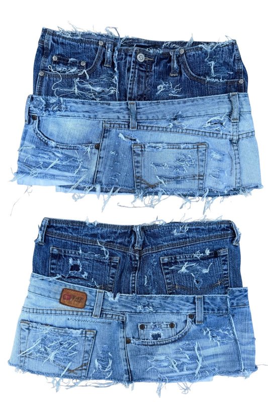 Layered Distressed Denim Skirt 26”