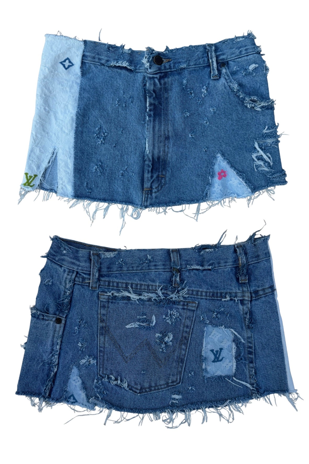 Reworked Distressed LV Skirt 25”